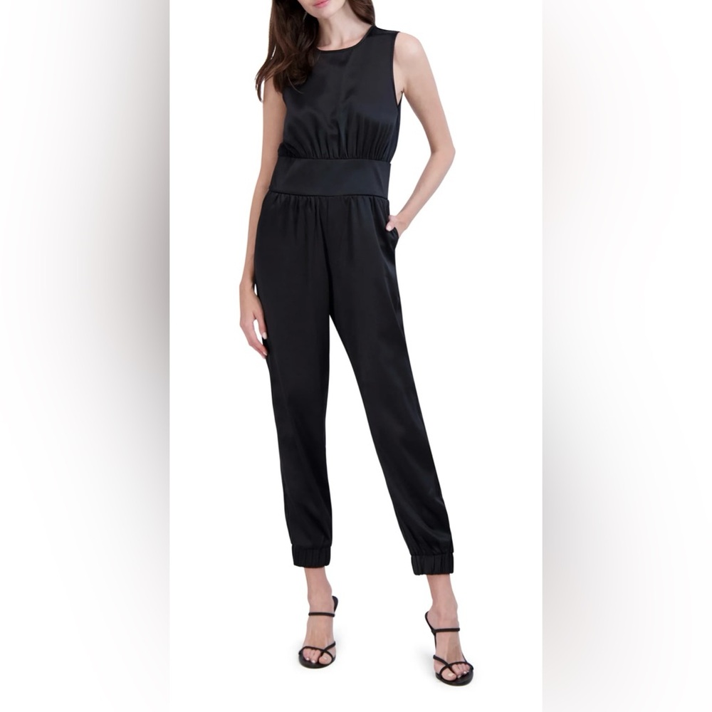 Ookie & Lala Sleeveless Satin Jumpsuit Black Medium - Never worn.